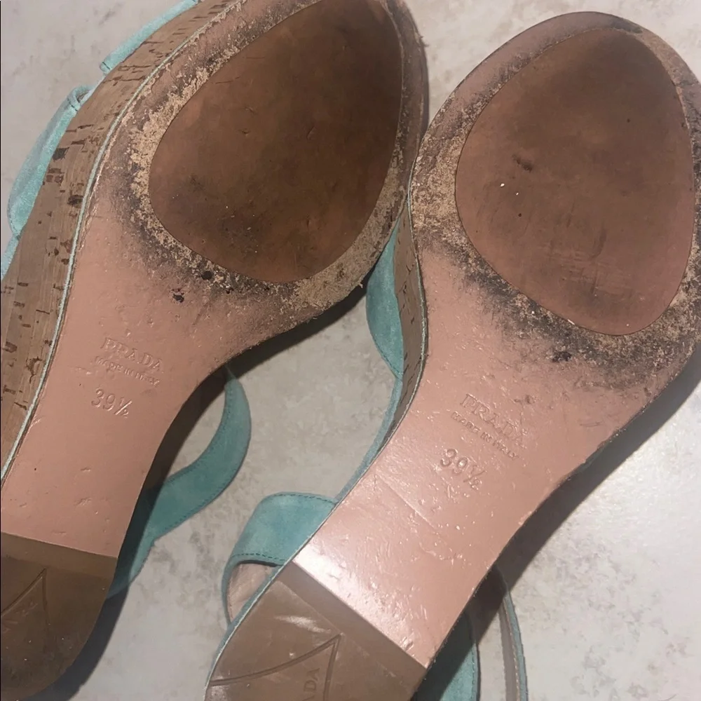 Prada Turquoise Wedge Sandals 39.5